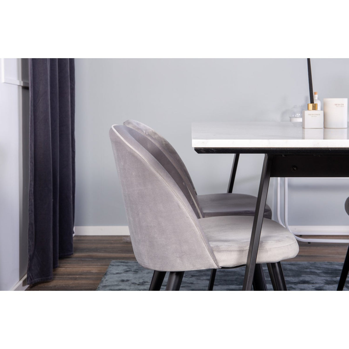 Estelle, Velvet Rektangulär matgrupp Svart,Grå, Svart,Vit, 140 x 90