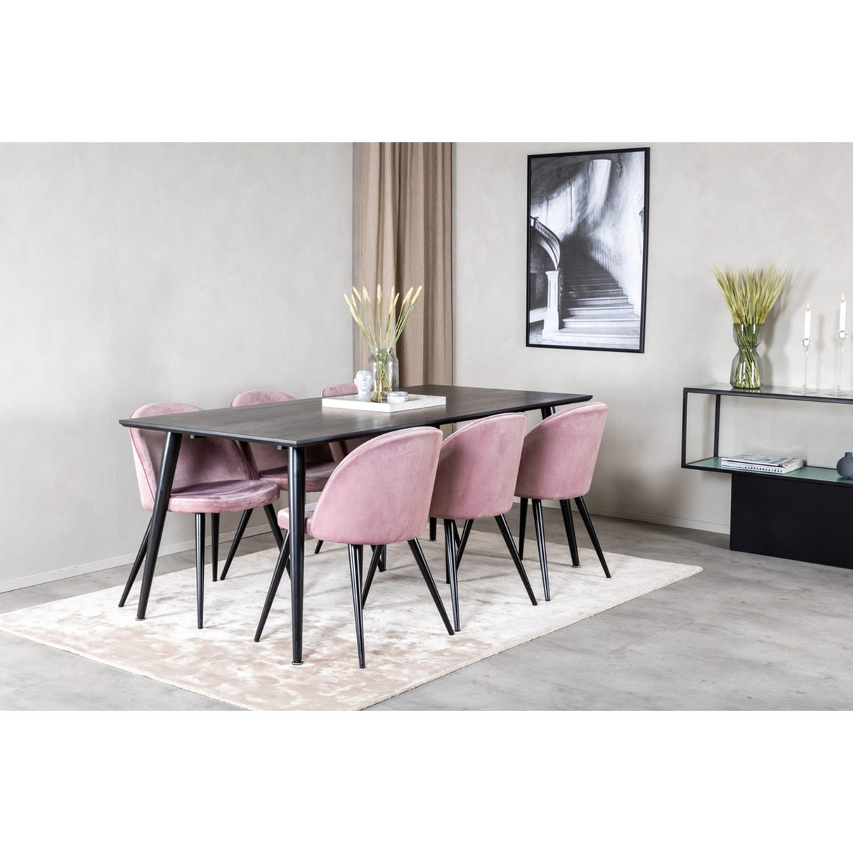 Dipp, Velvet Rektangulär matgrupp Svart,Dammrosa, Svart, 180 x 90