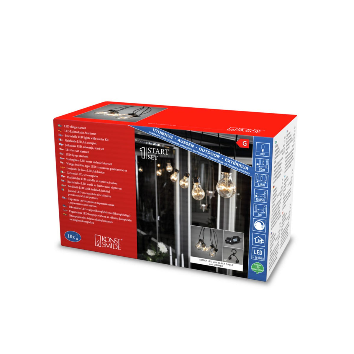 Startset E27 10 LED Svart Kabel Dimmer 24V/IP44 Ljusslinga Ute Amber
