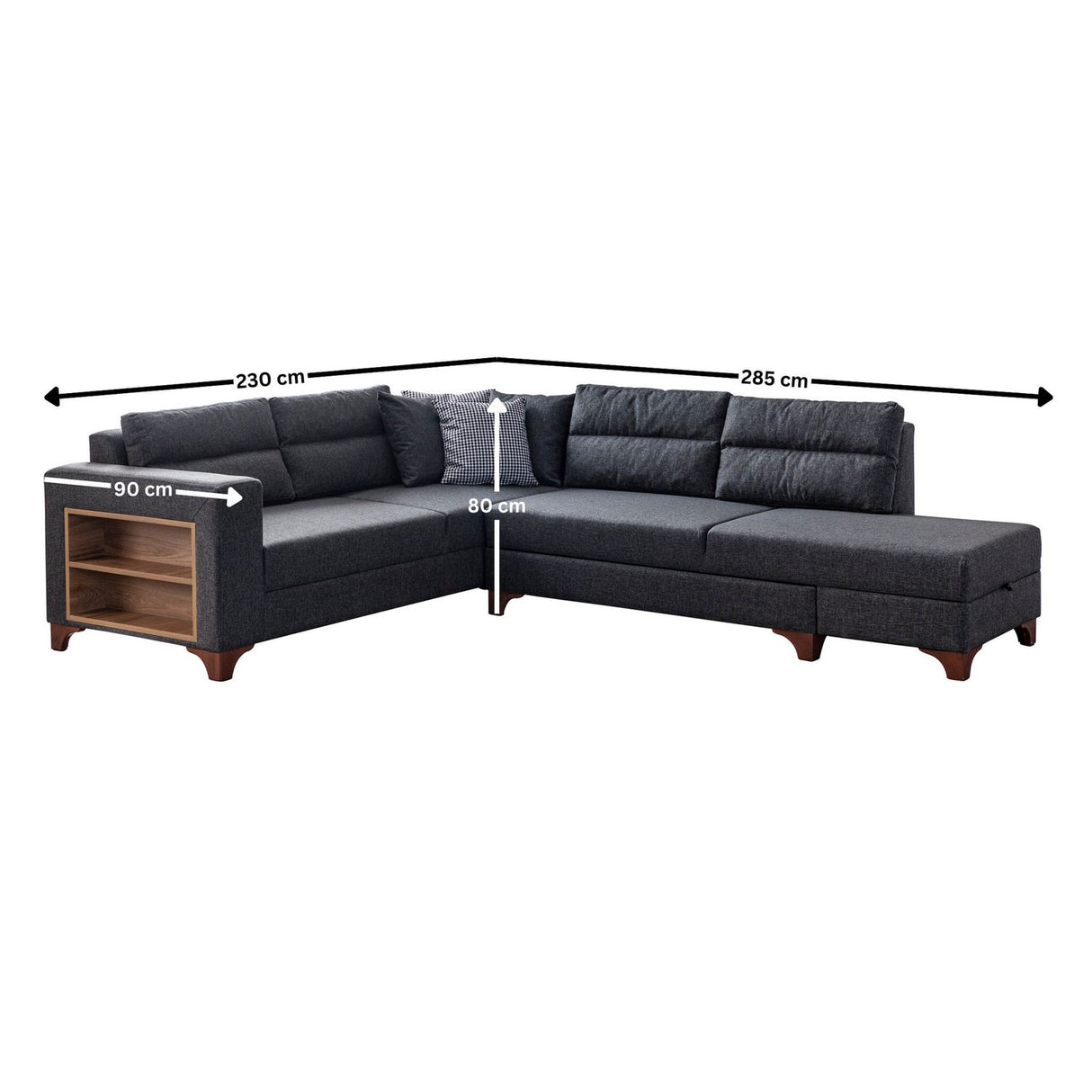 Porto (230 x 90 x 150 cm) Hörnsoffa-bäddsoffa Antracit, Vänster