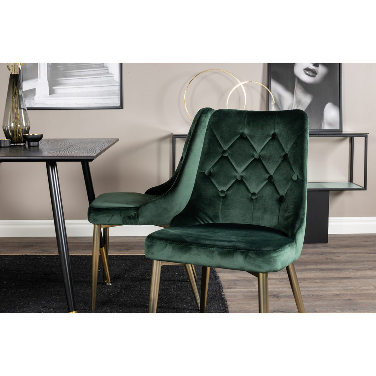 Dipp, Velvet Deluxe Rund matgrupp Guld,Grön, Svart,Guld, 120 x 85