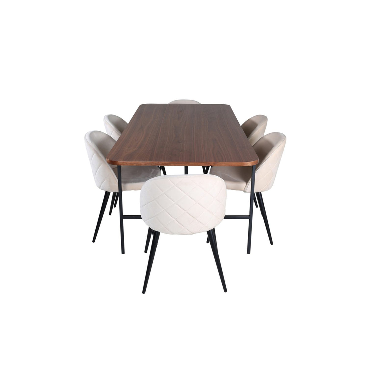 Uno, Velvet Rektangulär matgrupp Beige, Svart, Svart,Natur, 200 x 90
