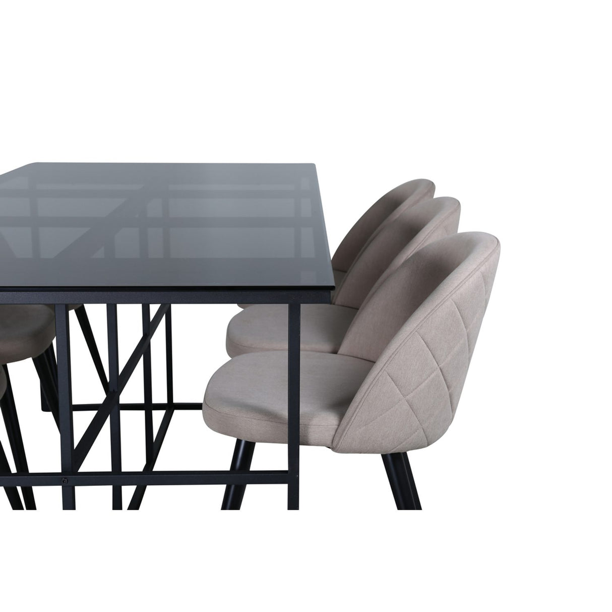 Leif, Velvet Rektangulär matgrupp Beige, Svart, Svart, 200 x 90