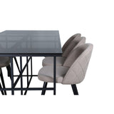 Leif, Velvet Rektangulär matgrupp Beige, Svart, Svart, 200 x 90