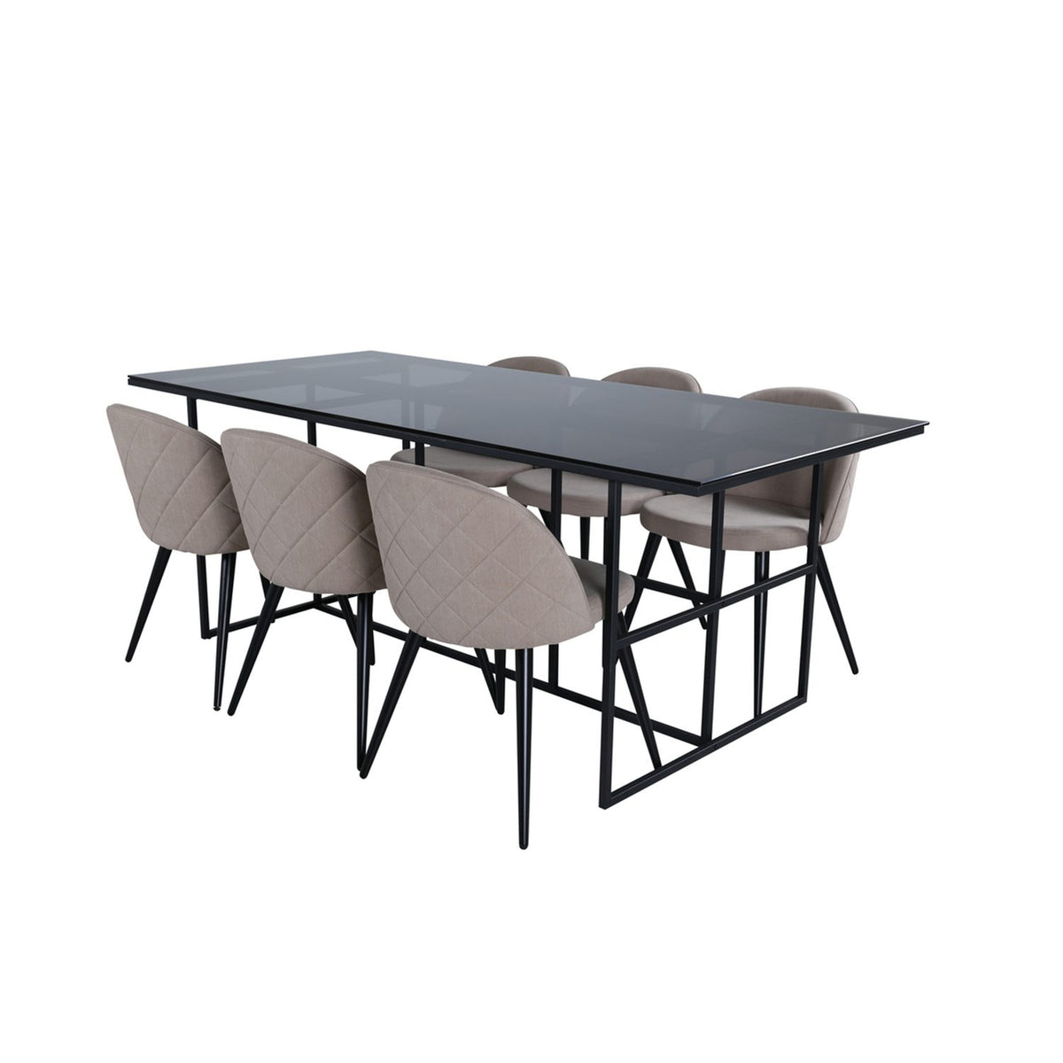 Leif, Velvet Rektangulär matgrupp Beige, Svart, Svart, 200 x 90