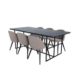 Leif, Velvet Rektangulär matgrupp Beige, Svart, Svart, 200 x 90
