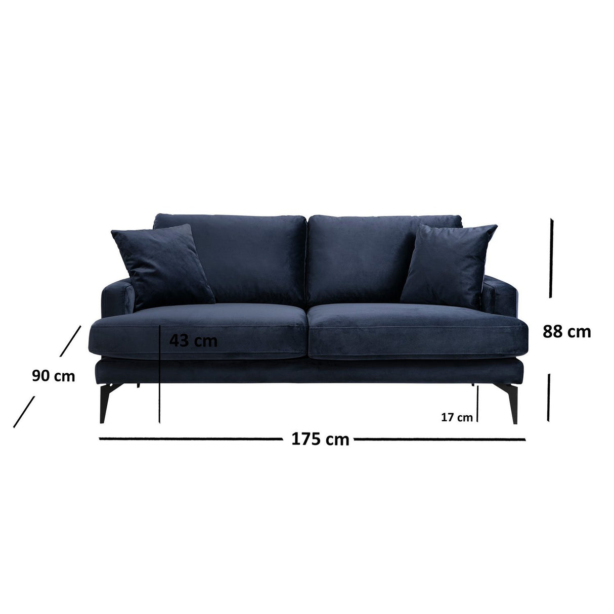 Dushanbe 2-sits (175 x 90 x 88 cm) 2-sitssoffa Marinblå