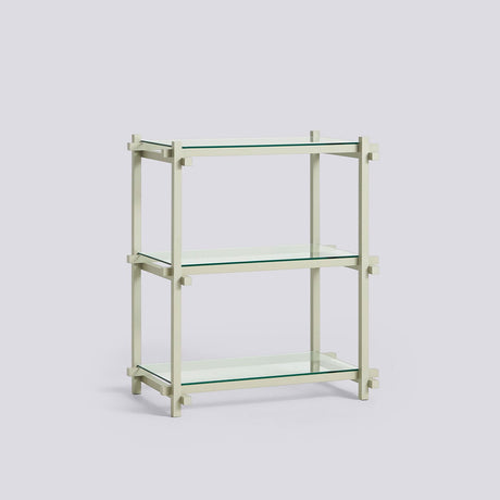 Woody smal låg Hylla Smokey grey – bok, Klart glas