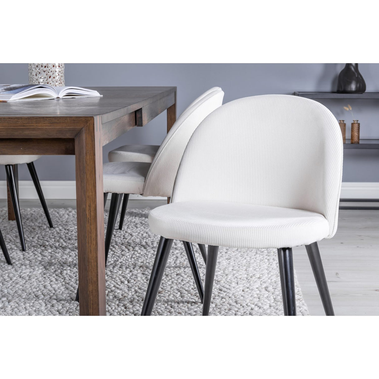 Slider, Velvet Rektangulär matgrupp Vit, Natur, 6st