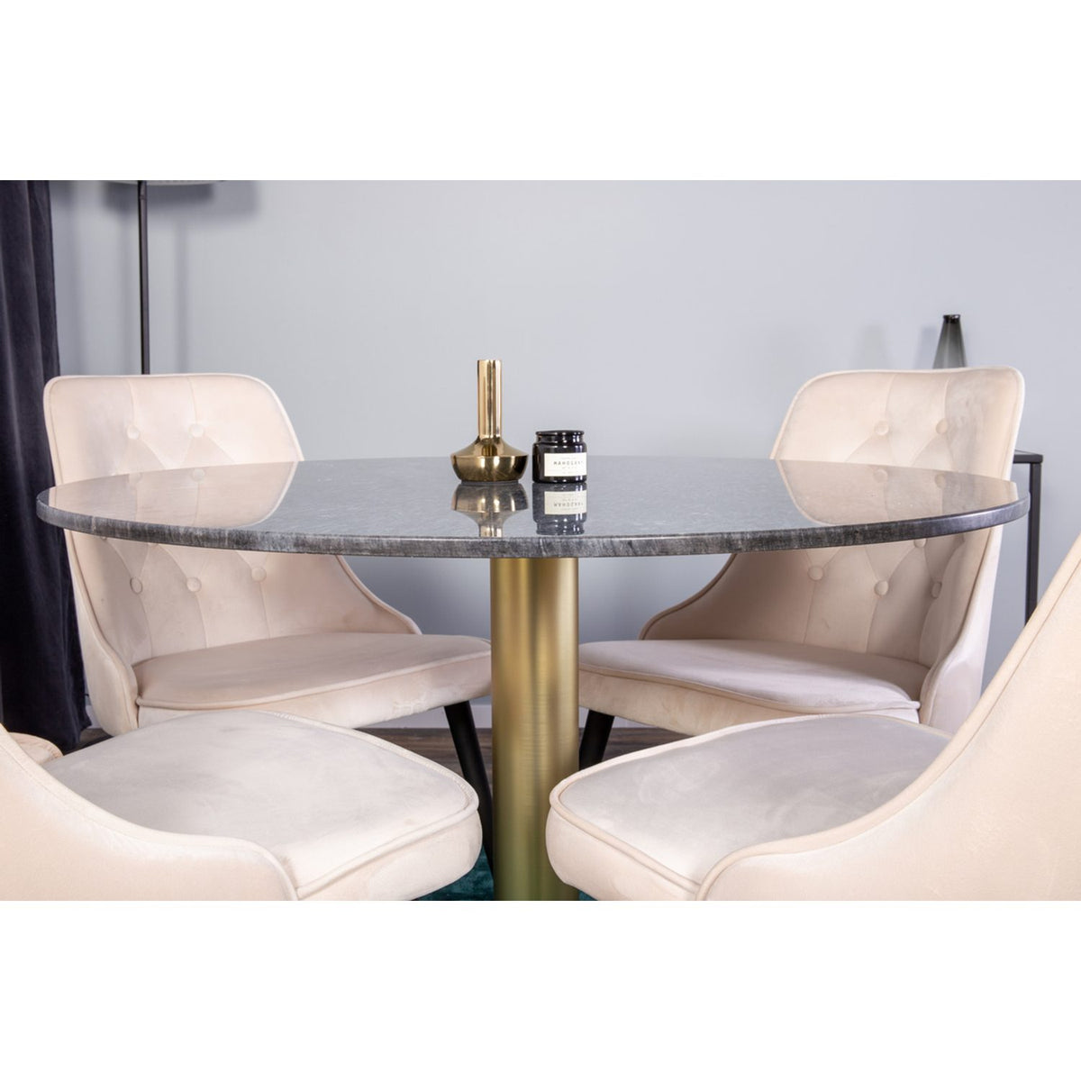 Estelle, Velvet Deluxe Rund matgrupp Beige,Svart, Guld, Mörkgrå, ⌀106