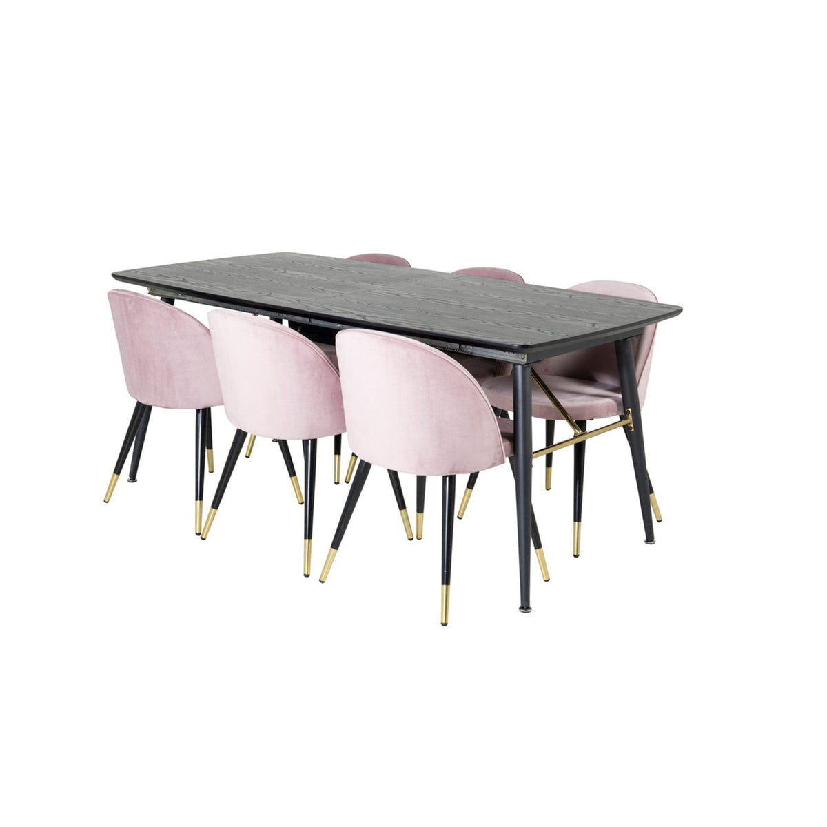 Gold, Velvet Rektangulär matgrupp Svart,Dammig rosa,Guld, Svart, 180 x 85