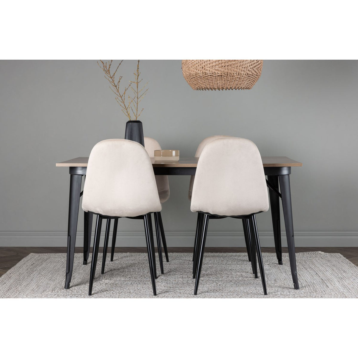 Tempe, Polar Rektangulär matgrupp Beige, Svart, Valnöt, 140 x 80