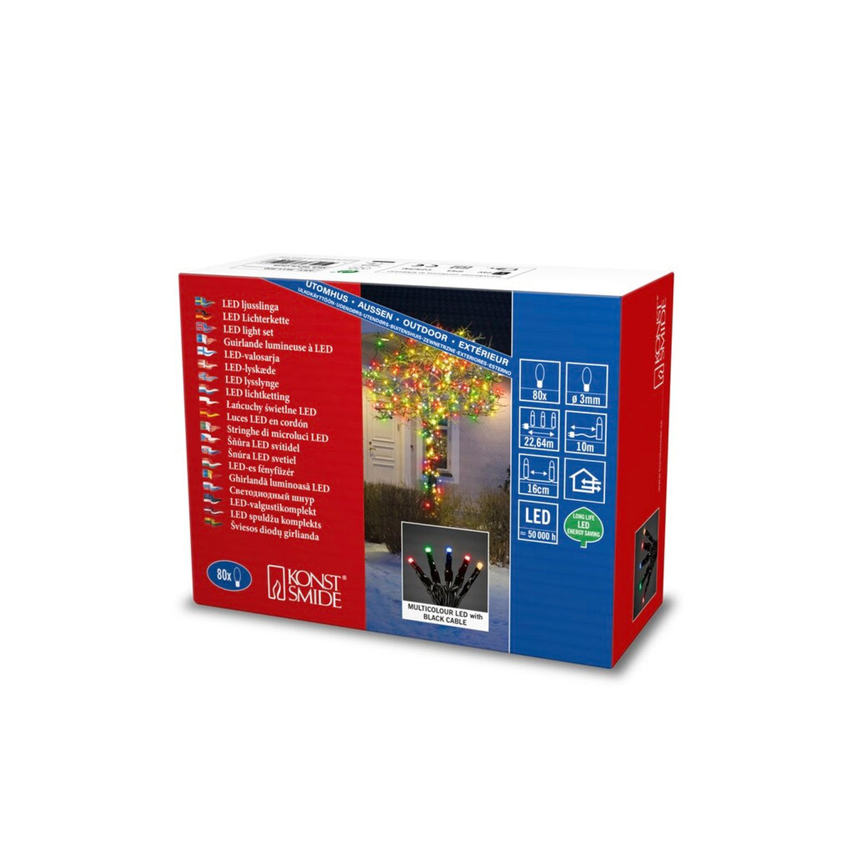 Mikro LED 24V/IP44 Ljusslinga Ute 80 Lampor (12.64m), Färgad/Svart Kabel
