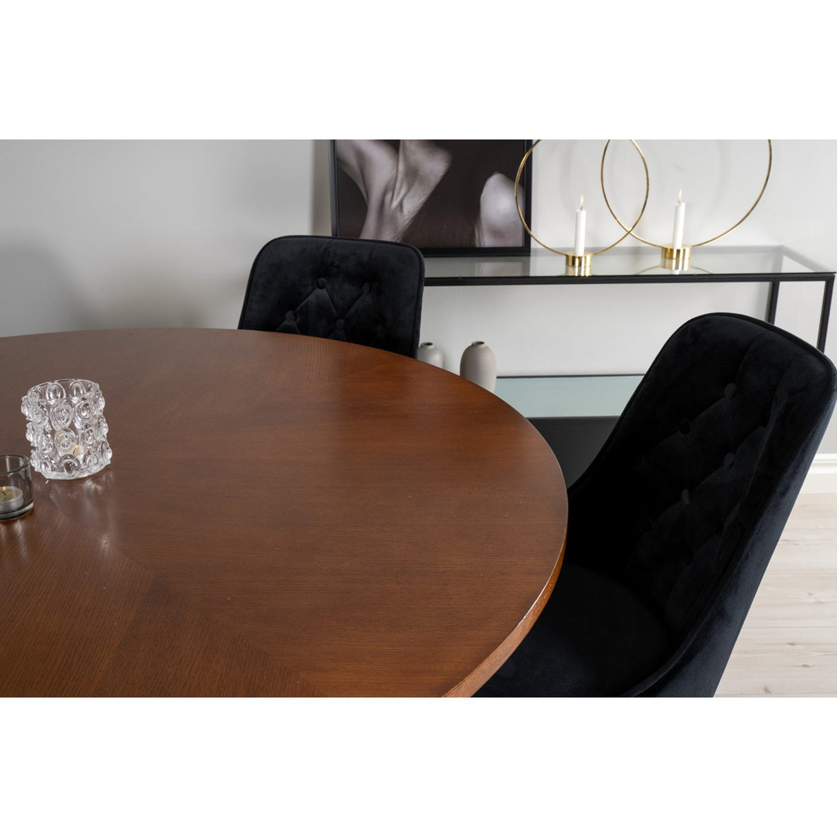 Copenhagen, Velvet Deluxe Rund matgrupp Svart, Svart,Brun, ⌀140