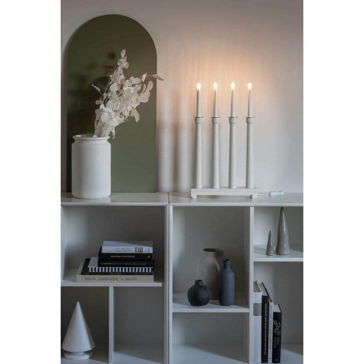 4 Ljus Trä 50 cm Elljusstake Vit
