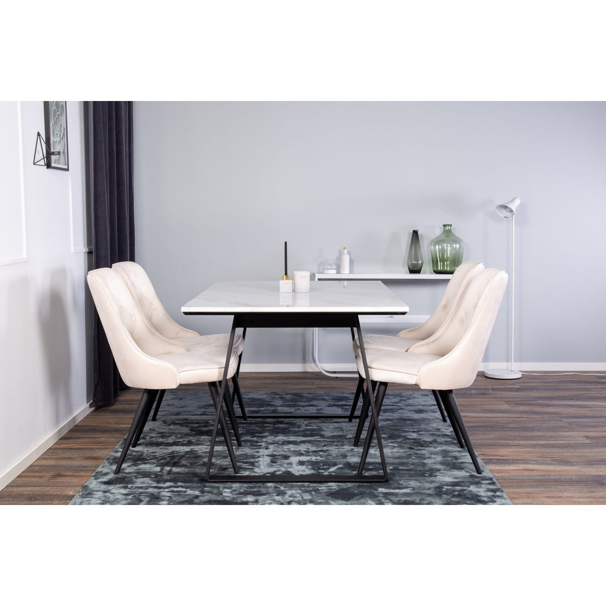 Estelle, Velvet Deluxe Rektangulär matgrupp Beige,svart, Svart,Vitt, 140 x 90