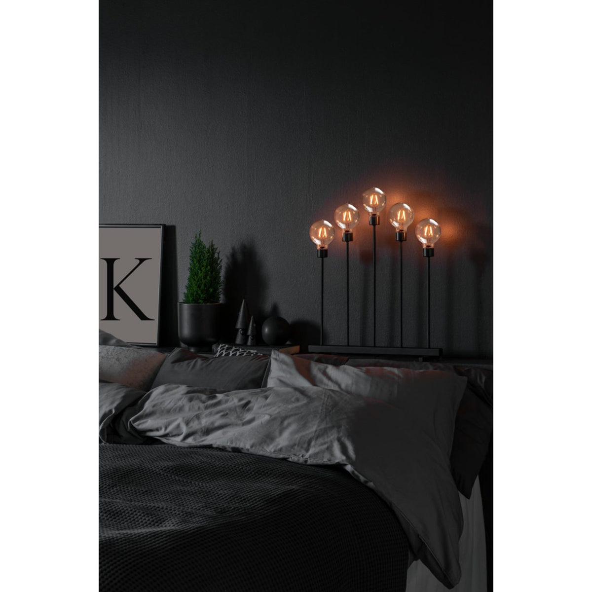 5 Ljus Metall Svart Amber LED med Dimmer Elljusstake V-form