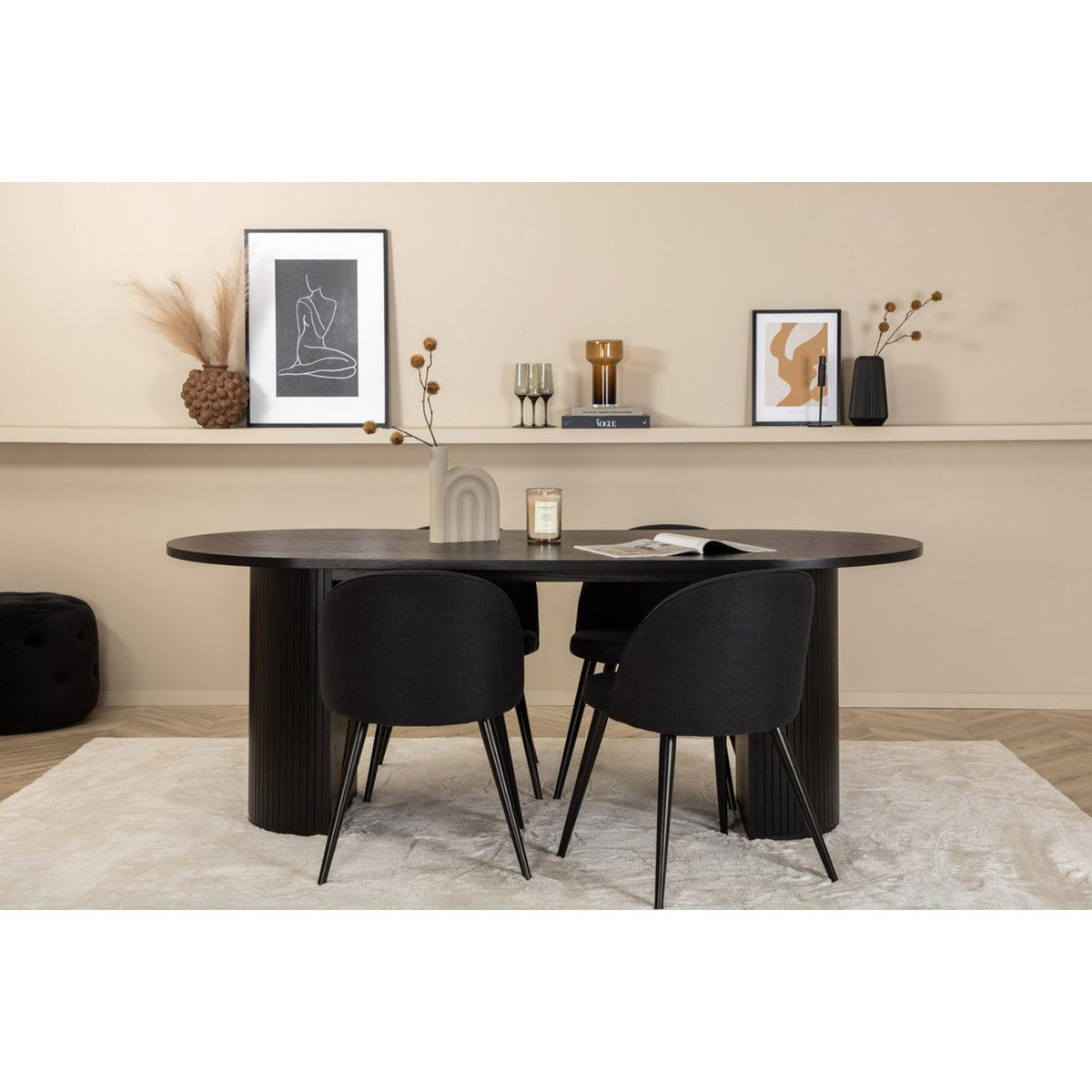 Bianca, Velvet Oval matgrupp Svart, Svart, 200 x 90