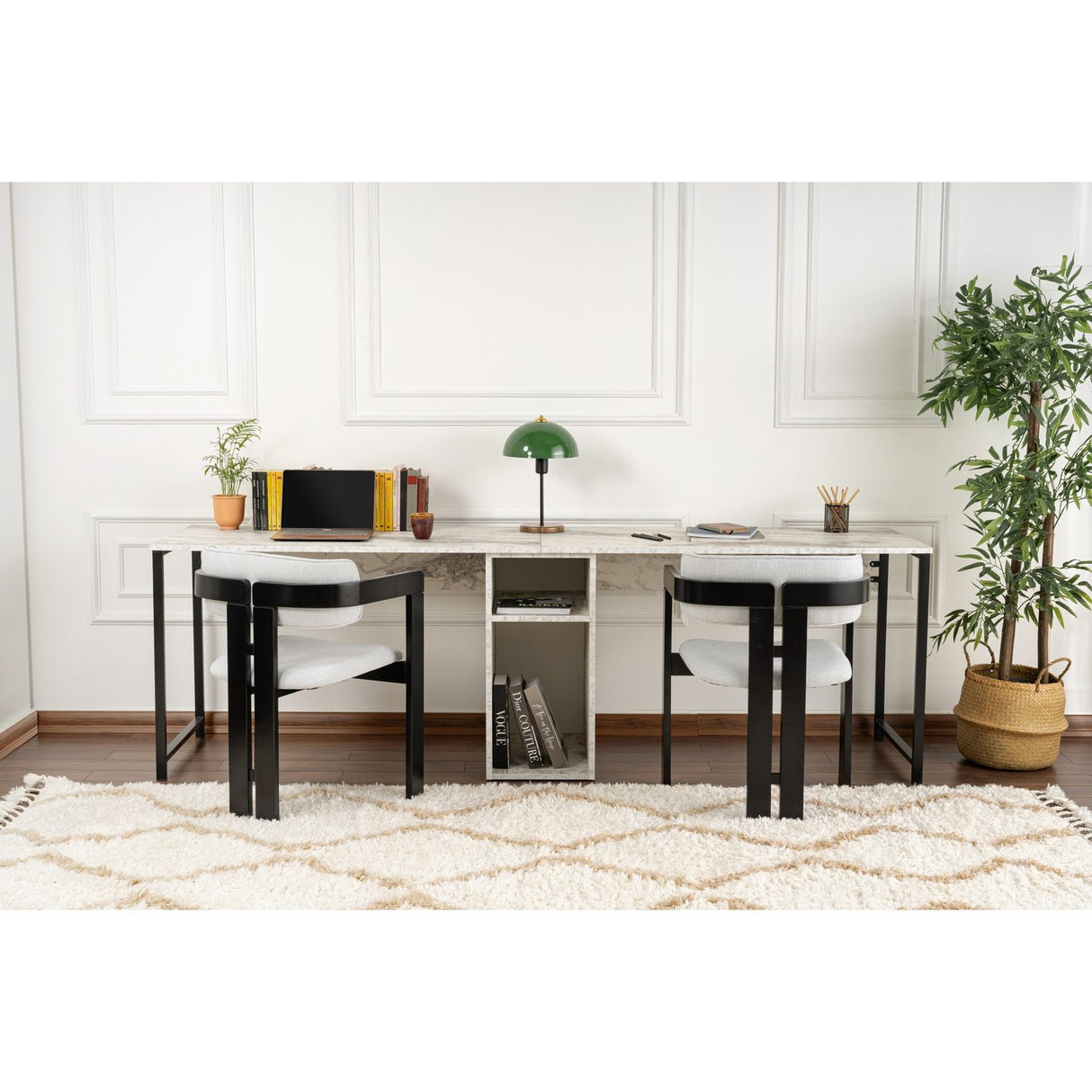 Gaborone dubbel Skrivbord Freesia marmor Svart