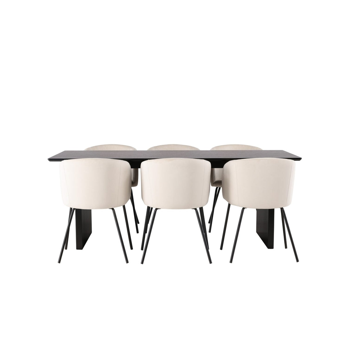 Vail, Berit Rektangulär matgrupp Beige, Svart, Svart, 200 x 100