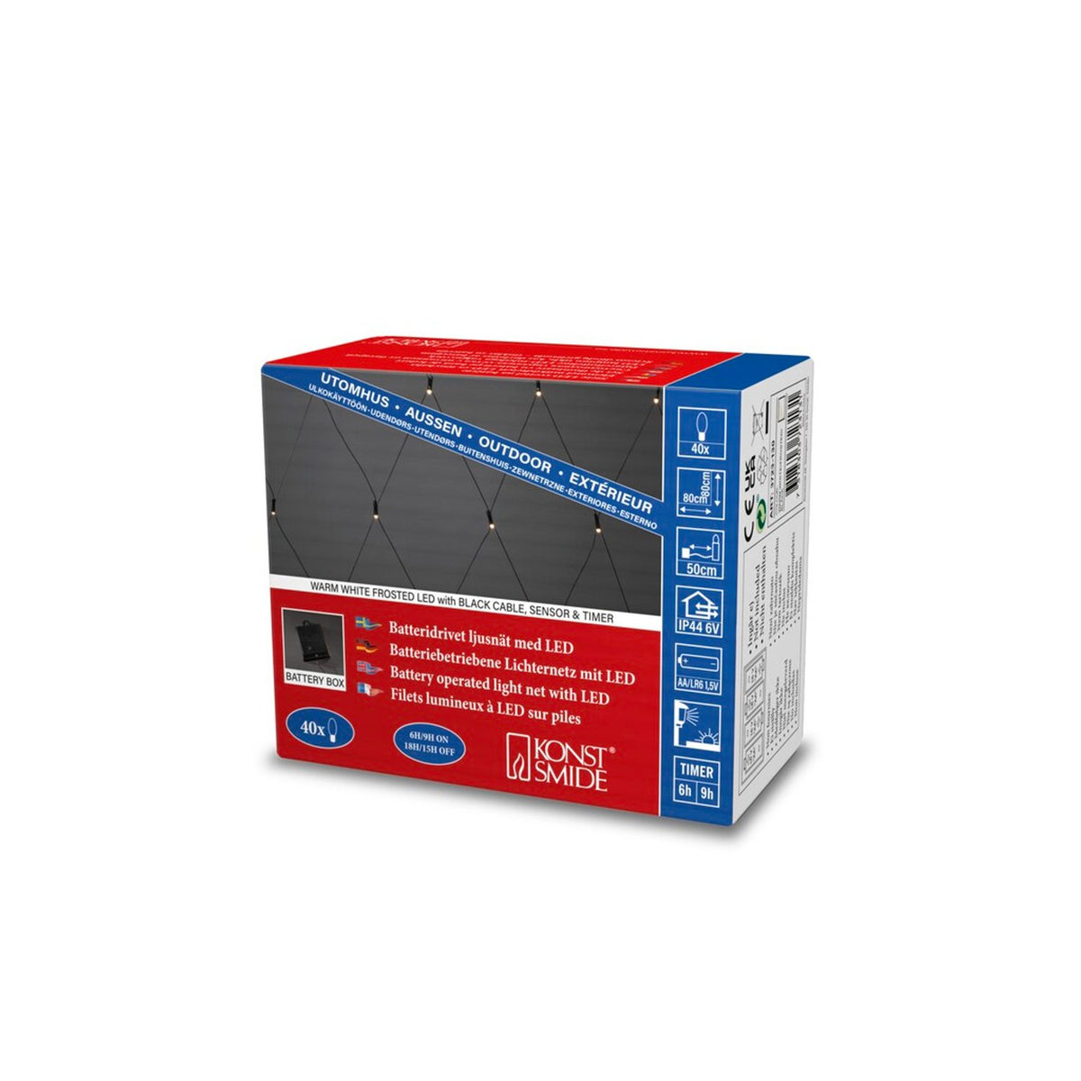 Nät 80x80 cm Varmvit LED Frost Sensor/timer 6/9 h Ljusslinga Ute