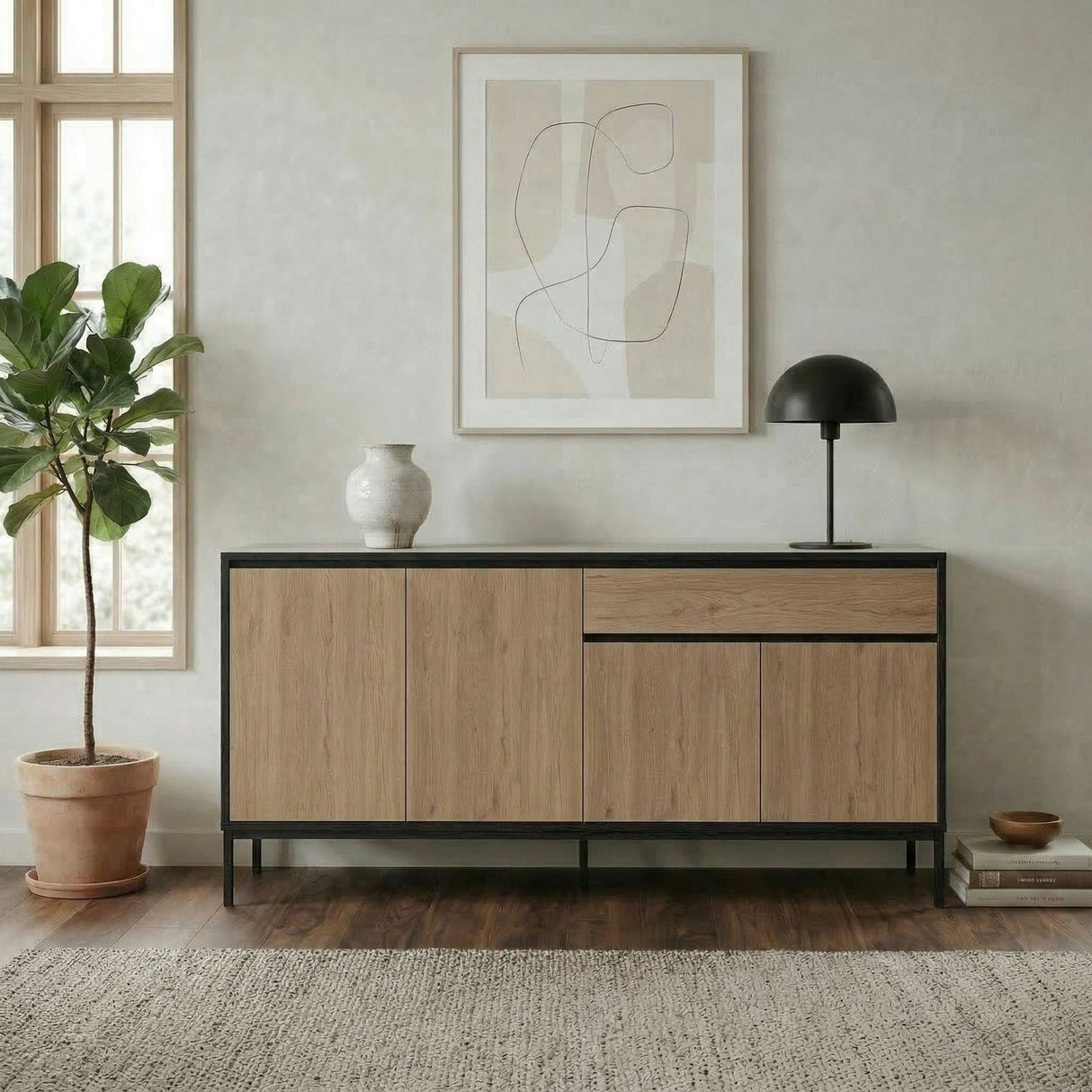 Maputo (180 x 80 x 40 cm) Konsolbord Naturlig ekträ svart svart