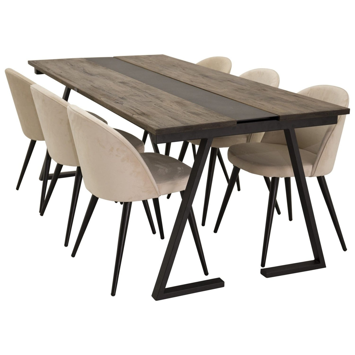 Jakarta, Sammet Rektangulär matgrupp Beige, Svart, Svart,Natur, 200 x 90