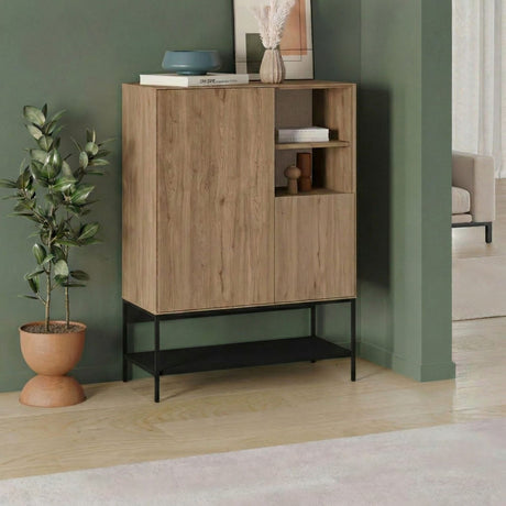 Amira (90 x 125 x 40 cm) Sideboard Naturlig ekträ Svart Svart