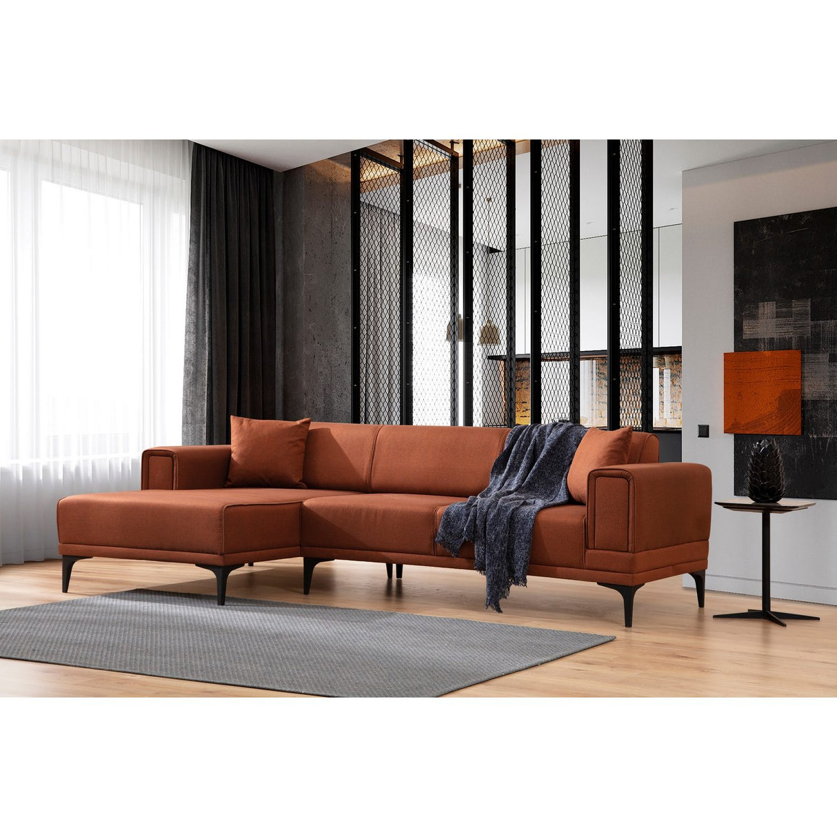 Hanoi (250-140 x 85 x 77 cm) Hörnsoffa-bäddsoffa Kakelröd, Vänster
