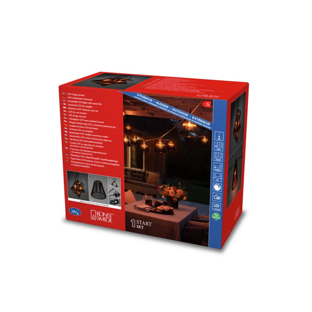 Startset E27 10 amber LED dekoration Dimmer Ljusslinga Ute Svart