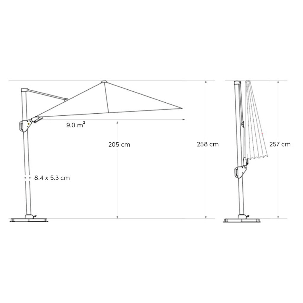 Nexus T2 Frihängande Parasoll 300x300 Sandstone / Champagne