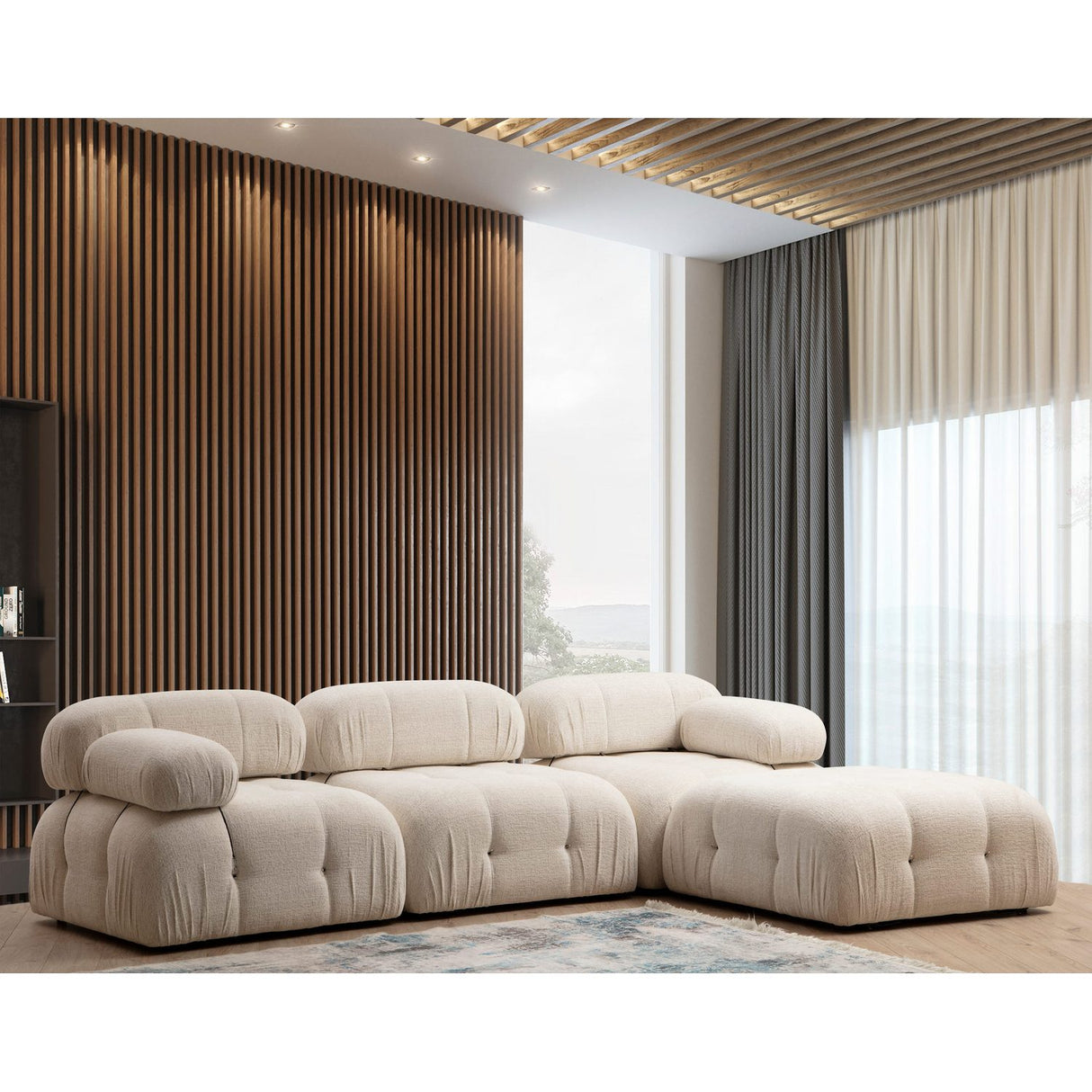 Vienna Beige L1-O1-1R-PUF (288 x 95 x 75 cm) Hörnsoffa Creme