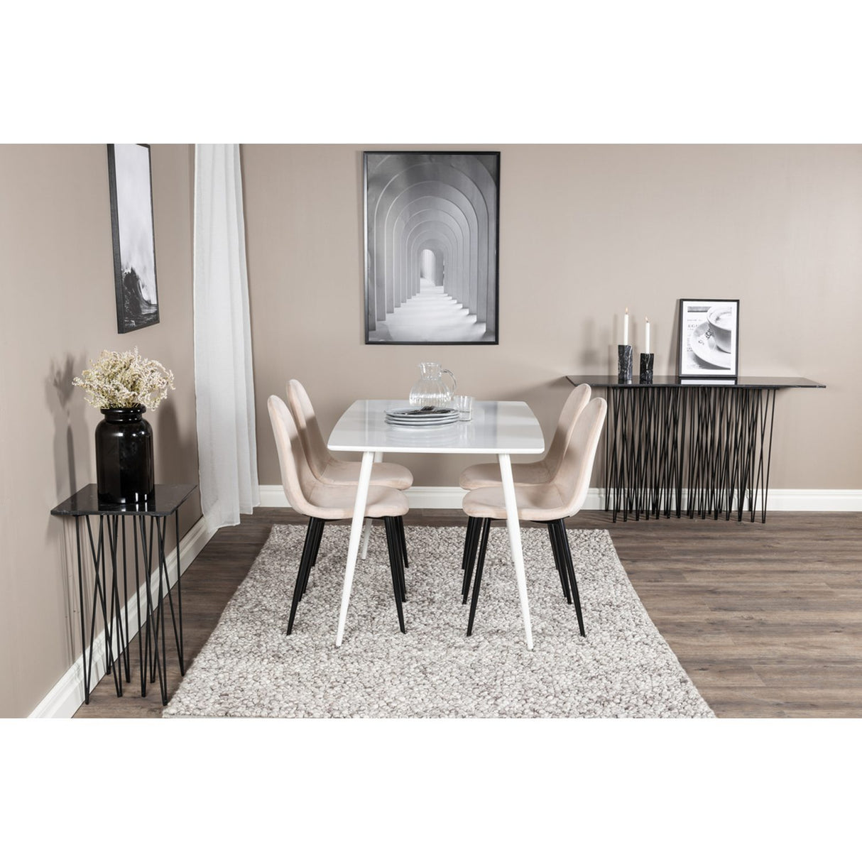 Polar, Polar Rektangulär matgrupp Beige,Svart, Vit, 120 x 75