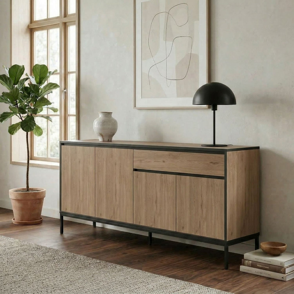 Maputo (180 x 80 x 40 cm) Konsolbord Naturlig ekträ svart svart