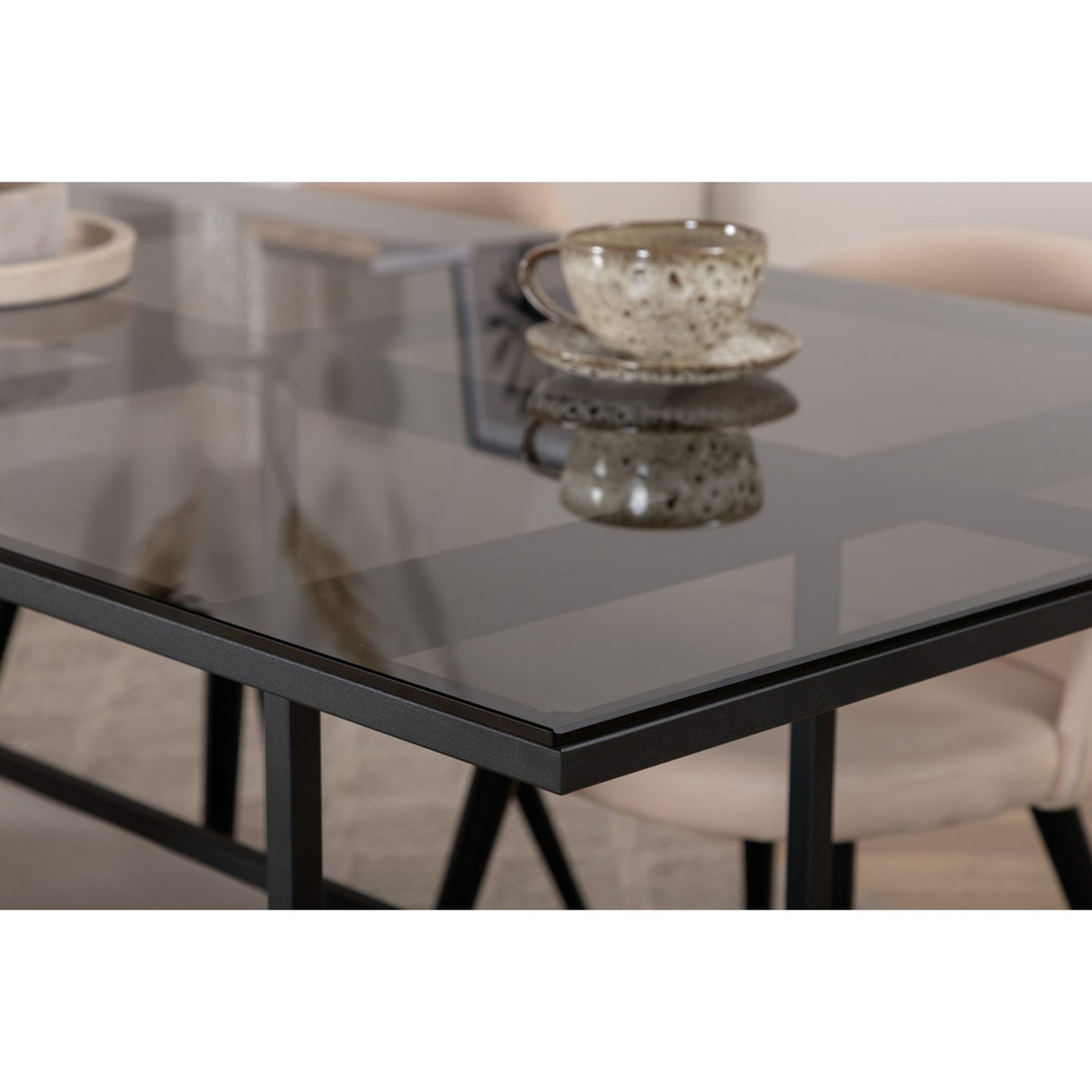 Leif, Velvet Rektangulär matgrupp Beige, Svart, Svart, 200 x 90