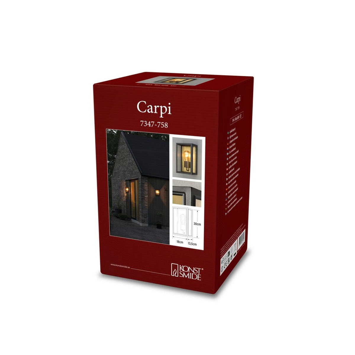Carpi E27 Vägglampa Ute Svart/Mässing, Medium (18 cm)