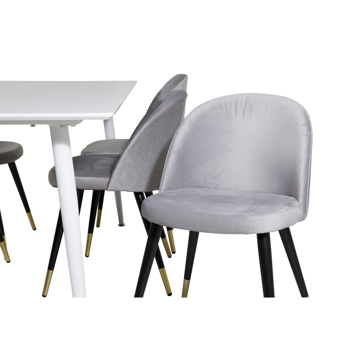 Polar, Velvet Rektangulär matgrupp Svart,Guld,Grå, Vit, 180 x 90