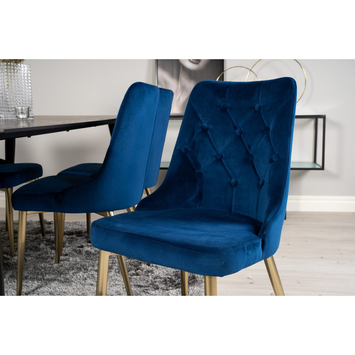 Dipp, Velvet Deluxe Rektangulär matgrupp Blå, Guld, Svart, Guld, 180 x 90