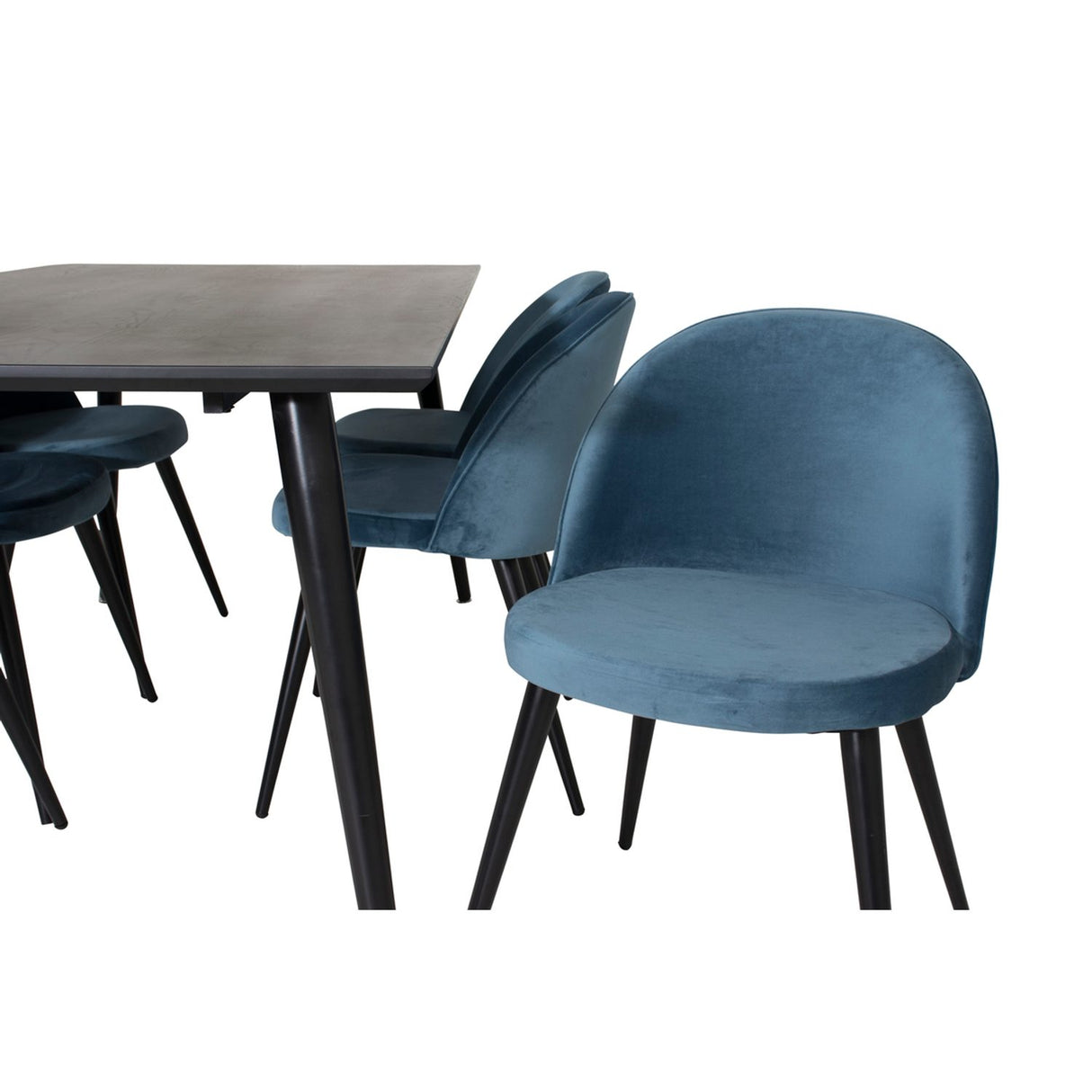 Dipp, Velvet Rektangulär matgrupp Svart,Blå, Svart, 180 x 90