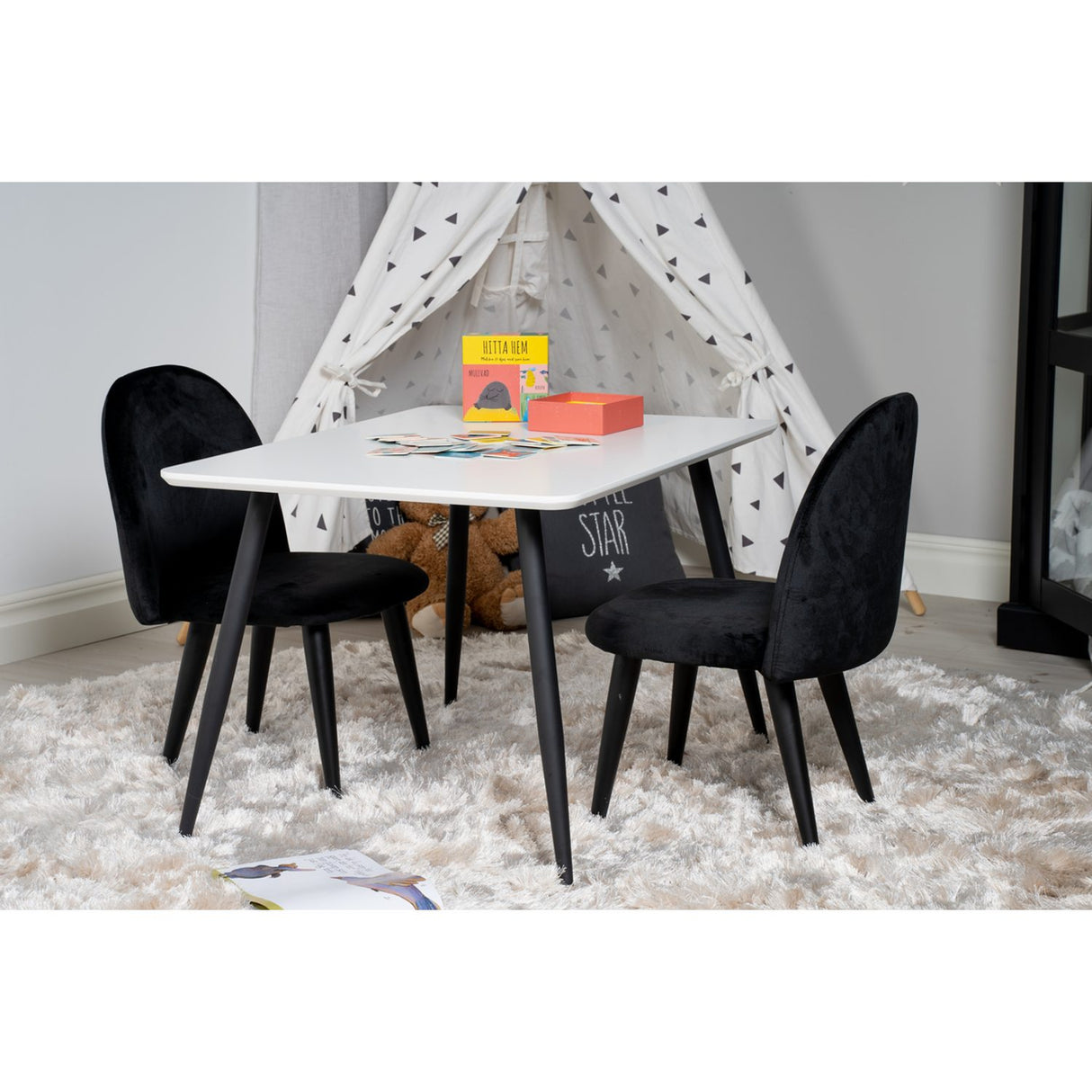 Polar, Velvet Rektangulär matgrupp Svart, Svart,Vit, 50 x 80 x 60
