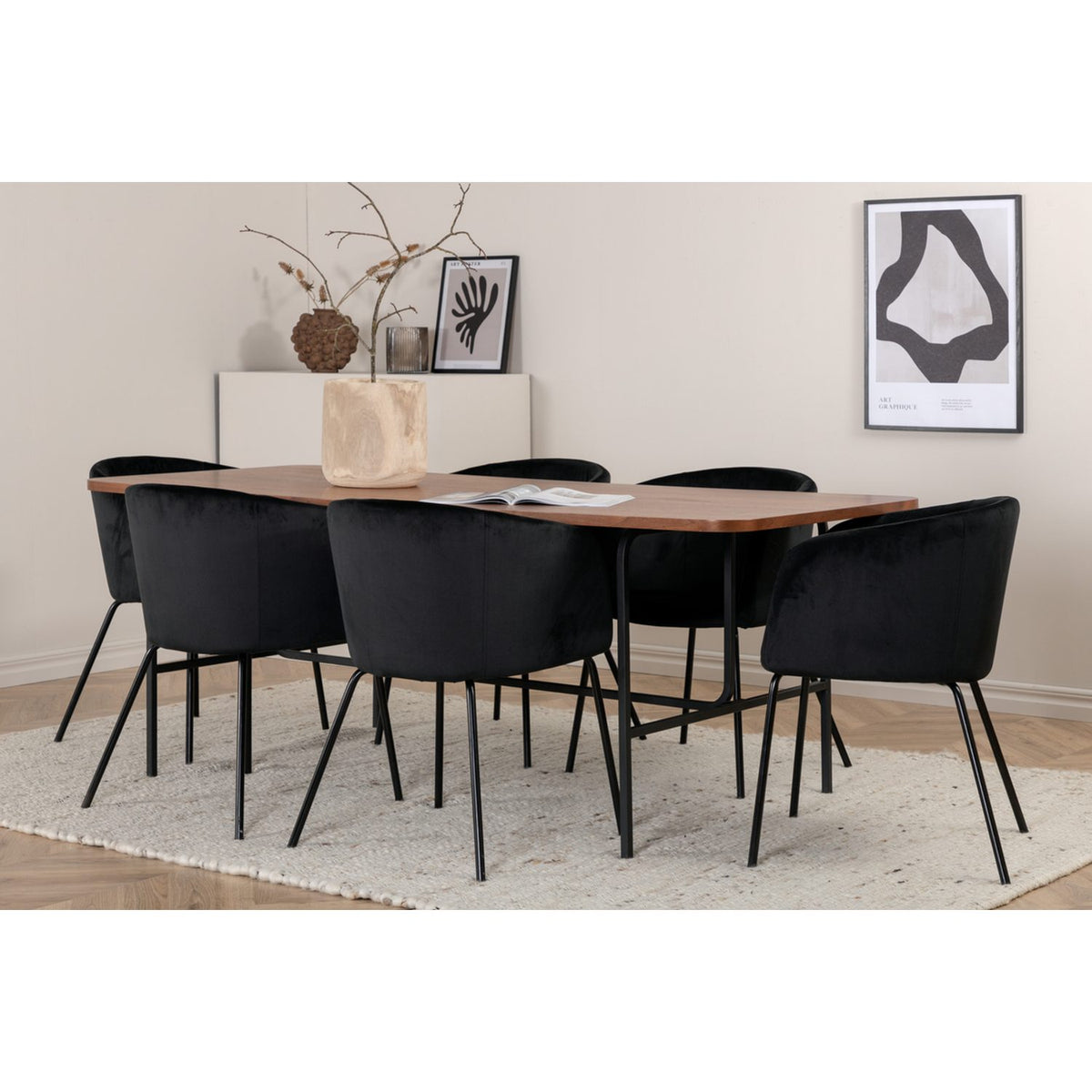 Uno, Berit Rektangulär matgrupp Svart, Natur, 6st