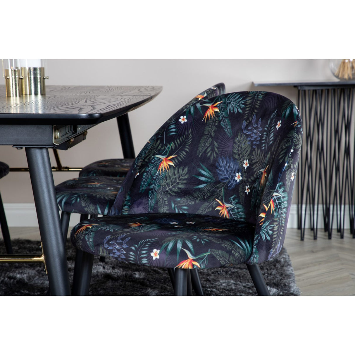 Gold, Velvet Rektangulär matgrupp Svart, Svart, 180 x 85