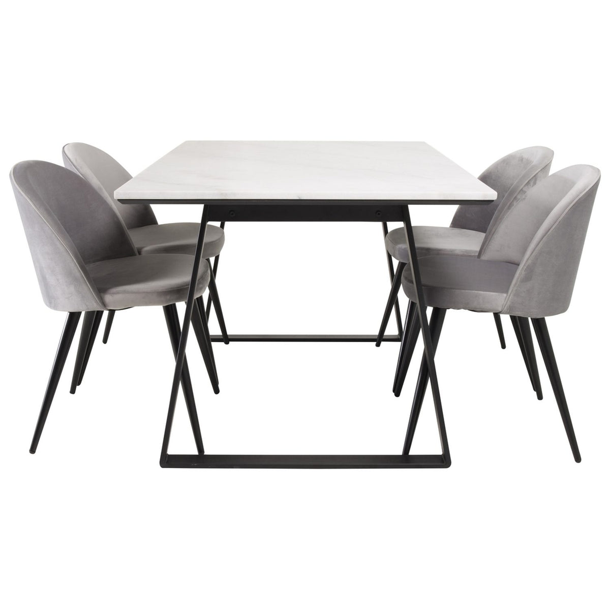 Estelle, Velvet Rektangulär matgrupp Svart,Grå, Svart,Vit, 140 x 90