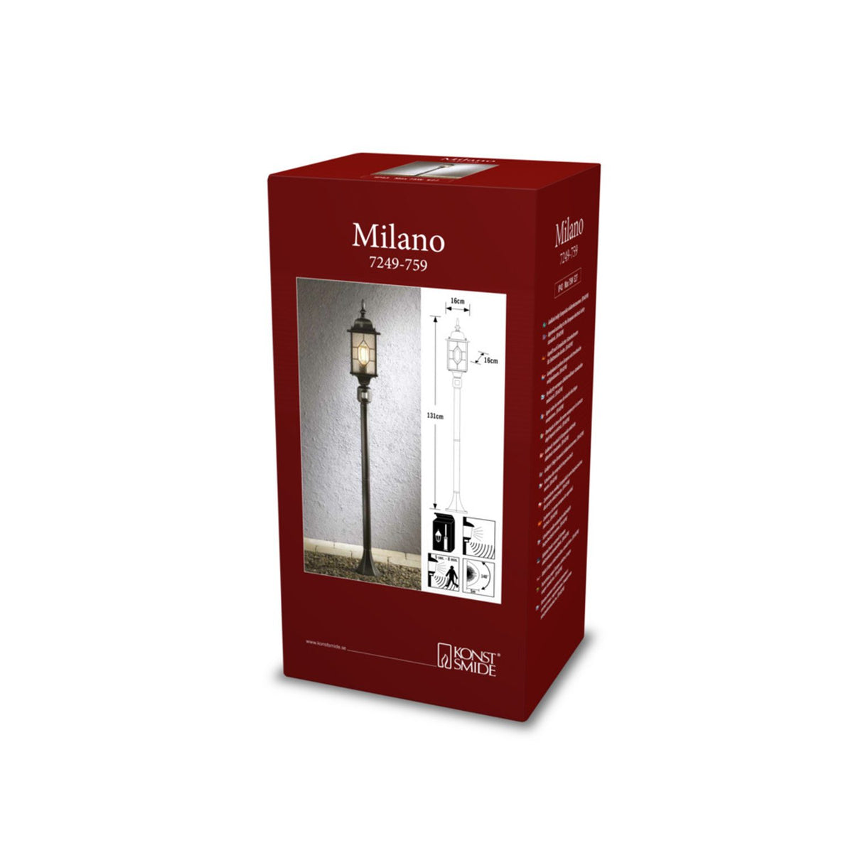 Milano E27 1.31m Svart/Silver Lyktstolpe