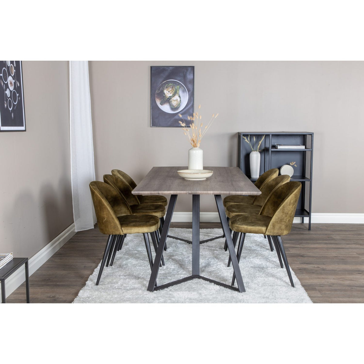 Marina, Velvet Rektangulär matgrupp Svart,Grön, Svart,Grå, 180 x 90