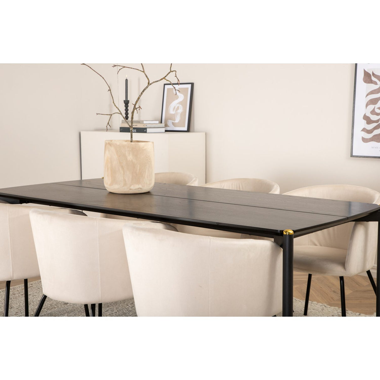 Pelle, Berit Rektangulär matgrupp Beige, Svart, Svart, 190 x 90