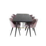 Gold, Velvet Rektangulär matgrupp Svart,Dammig rosa, Svart, 180 x 85