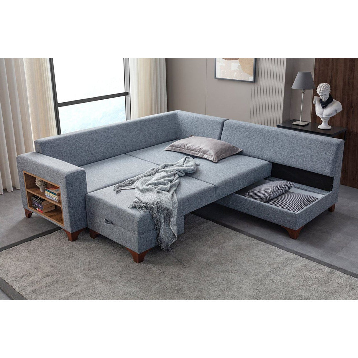 Porto (230 x 90 x 150 cm) Hörnsoffa-bäddsoffa Grå, Vänster