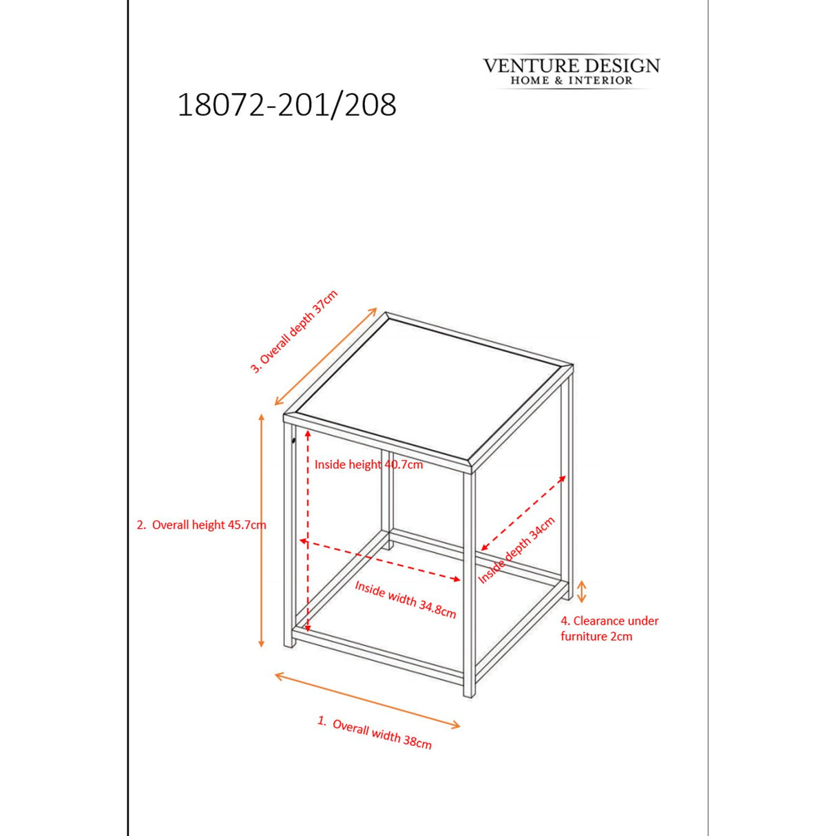 Staal Sidobord White, 37 x 38
