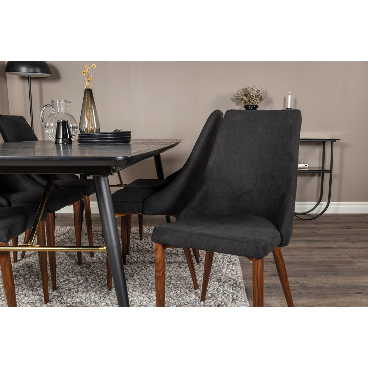 Gold, Leone Rektangulär matgrupp Svart,Natur, Svart, 180 x 85